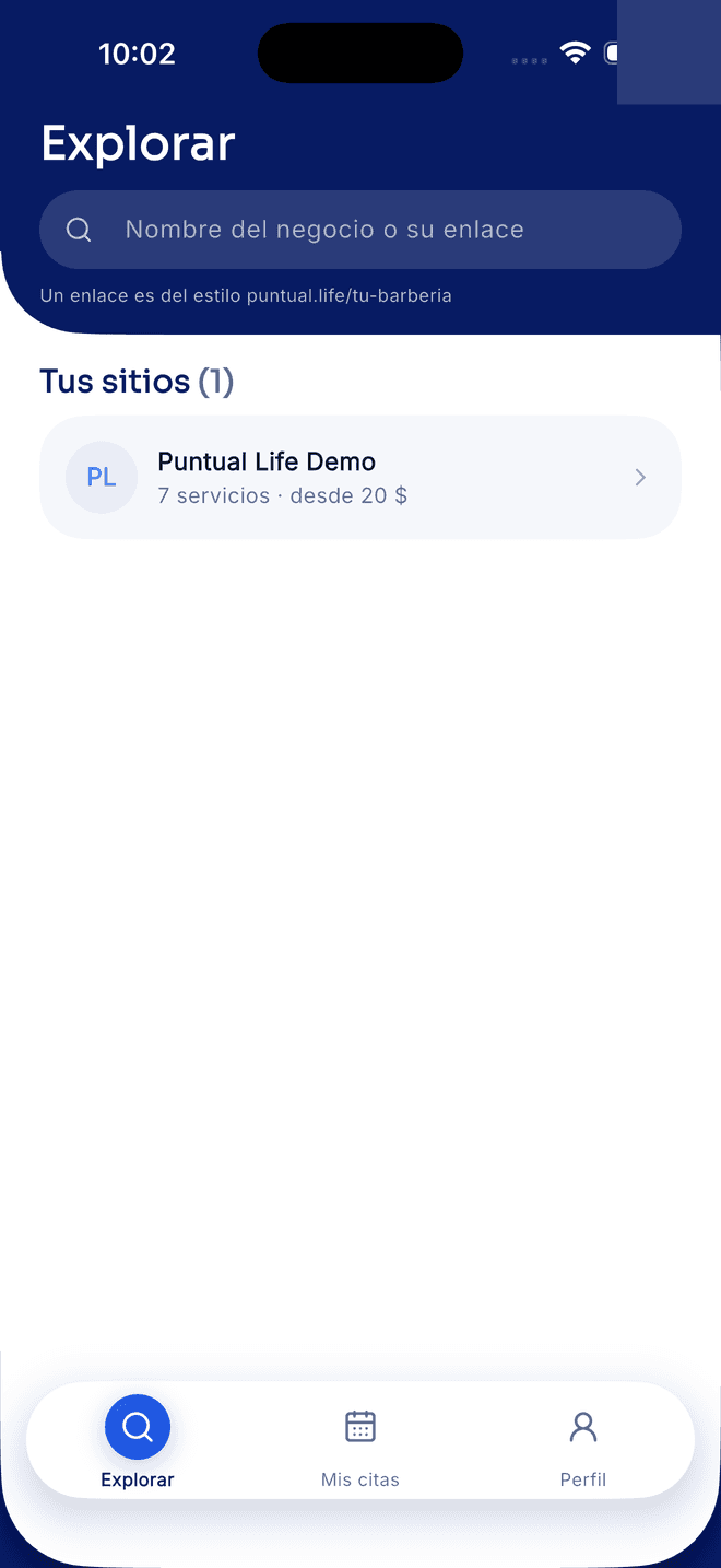 The app's Explore screen with a saved business
