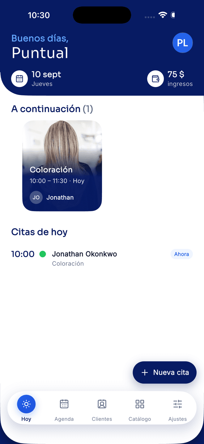 Pantalla Hoy de la app del dueño